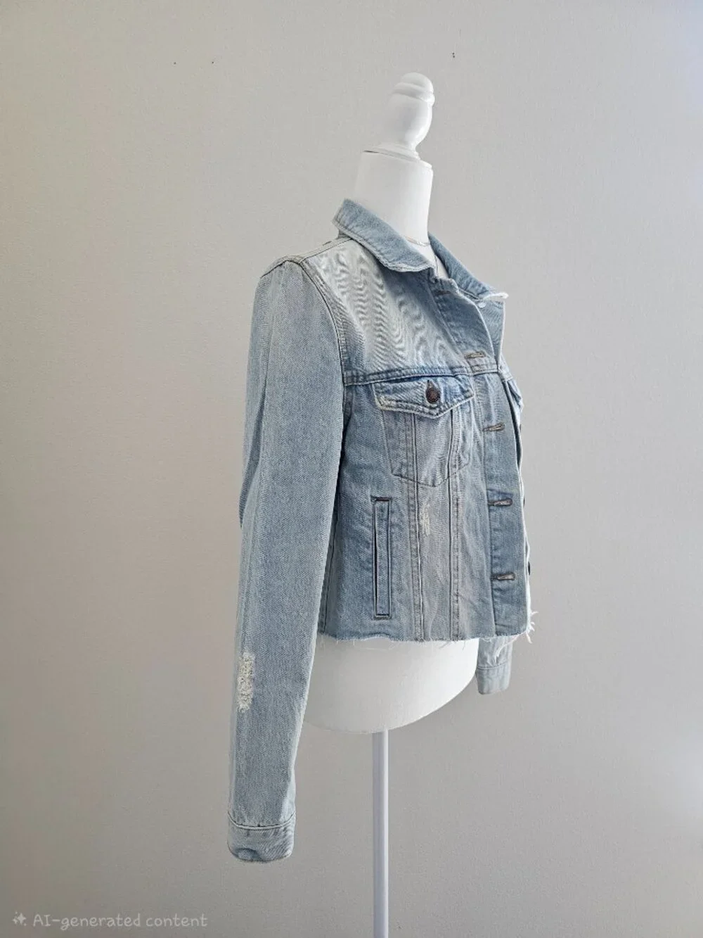 Cropped Floral Sequin Denim Jacket Light Wash NWOT Size M - Picture 3 of 13